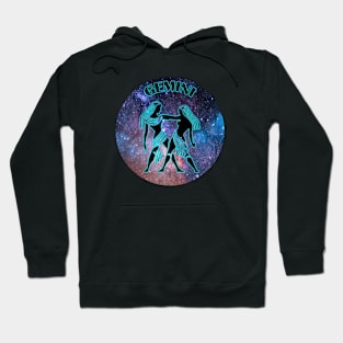 Gemini Astrology Zodiac Sign - Gemini the Twins Birthday Or Christmas Gift - Stars or Space and Black Symbol Turquoise Glow Hoodie